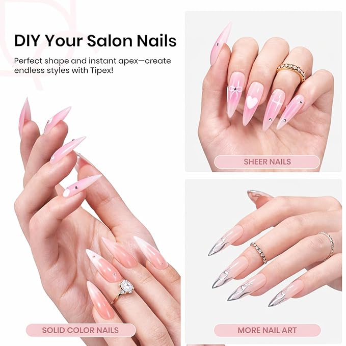 Beetles Tipex Lite Pre-Built Apex Nail Tips, Stiletto Long, 256pcs Value Pack, 16 Sizes | 00-14, Flat-Nail Friendly Acrylic Tips for Natural Nail Beds, Easy for Beginner DIY
