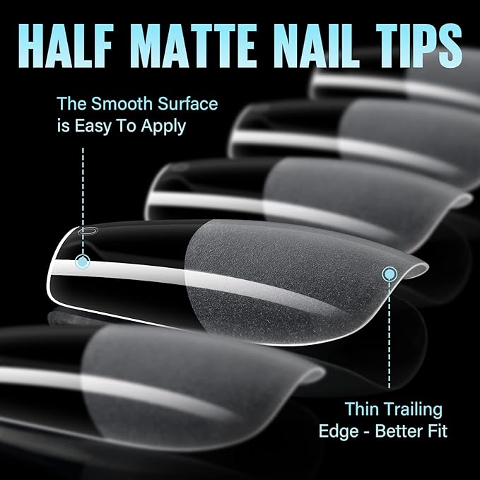 TOMICCA Medium Coffin Nail Tips, 360Pcs Half Matte Gel Nails, 15 Sizes Nail Extension Tips Set, Full Cover Pre Shaped Fake Nails for Beginner and Professional DIY Nail Salon