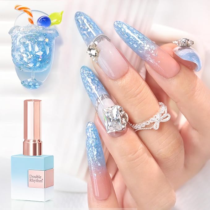 Double Rhythm 0.5Oz Glitter Gel Polish Same Color Same Bollte Shimmer Reflective Color for Nail Art Salon DIY Soak Off 15ml Nail Lamp Gel Polish at Home (Shell Blue-B1203)