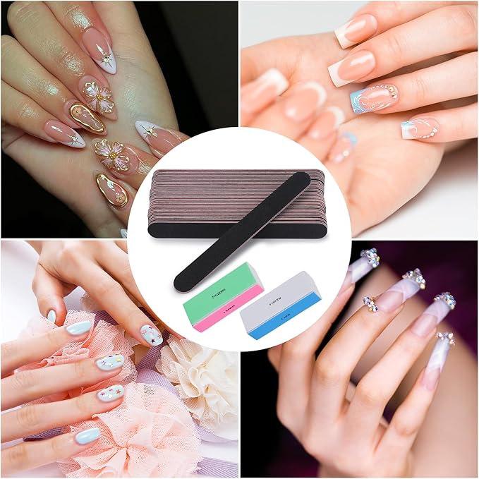 24 Pcs Nail File and Buffer Set, 4pcs 4 Way Nail Shine Buffers Blocks & 20pcs 100/180 Grit Nail Files Emery Boards Professional Manicure Pedicure Tool