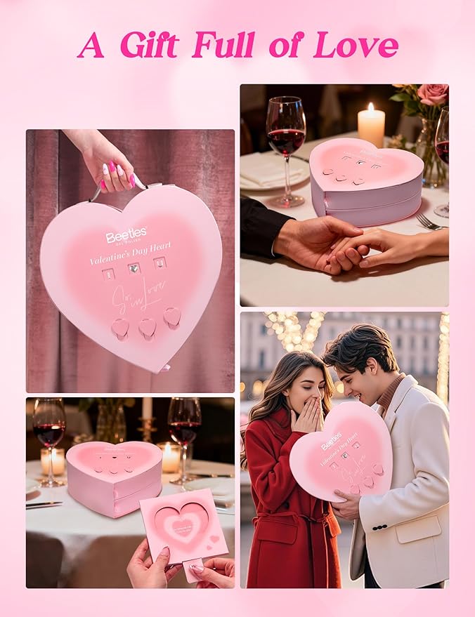 Beetles So In Love Collection – Glow In Love Valentine Gel Nail Polish Set, Pink Gel Nail Art Set with Base Top Coat Mini Rose Bouquet, Salon DIY at Home Valentine's Day Gift for Women Wife Girlfriend
