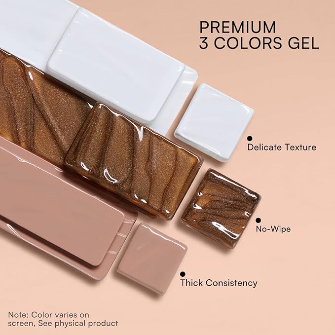 Makartt 5-in-1 Nail Art Gel: ColorPot 3 Colors Gel Nail Polish No Wipe with Nail Stamp for French Tips, Stamping, Ombre Patting, Painting & 3d Micro-Sculpting with Silicone Head for Diy Home Salon Use