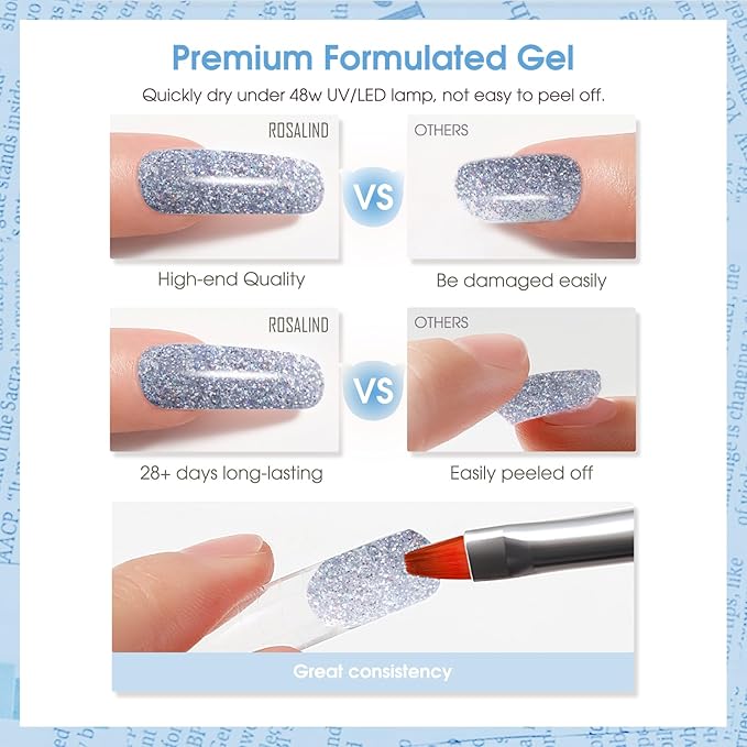 ROSALIND Glitter Black&Silver Extension Gel, 2 PCS 1oz/30ml Glitter Black Silver Poly Nail Gel kit Builder Diamond Gel for Nail Art, Nail Thickening Poly Nail Gel Tube Need UV Lamp