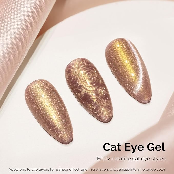 MelodySusie Pearl Cat Eye Gel Nail Polish, 0.5 Fl Oz Gold Glitter Holographic Magnetic Nail Polish with Magnet, UV Nail Polish for Nail Art Manicure Salon DIY at Home G1402