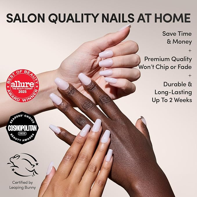 Glamnetic Press On Nails - Blush Dream | Medium Coffin Pink Fake Nails, Salon Quality Milky Nails | 15 Sizes - 30 Nail Kit with Glue