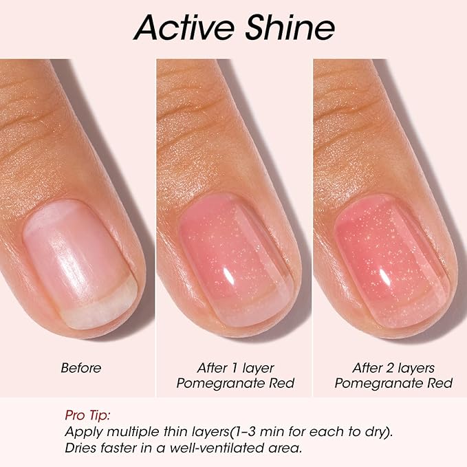Gellen Active Glow Nail Polish One Step Ridge Filler Nail Strengthener with Hexanal & Pro-VE B5, Pomegranate Seed Oil for Healthier Glossier Nails, Ultra-Glowy Rose Mirror-Like Shine, 0.54 Fl Oz
