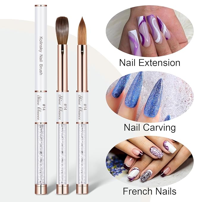 Acrylic Nail Brush Size 14, 100% Real Kolinsky Art Nail Brush for Acrylic Powder Application, Handmade Women Manicure Nail Extension Tool for Professional DIY Home Salon and Beginners
