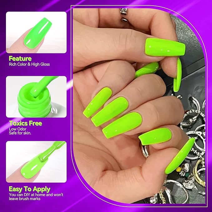 Born Pretty Neon Gel Nail Polish Spring Summer Bright Rainbow Colorful Fluorescent Gel Polish Yellow Green Blue Purple Red Orange Color Gel Nail Polish Collection Gift 6PCS
