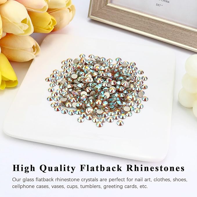Flatback Crystal Rhinestones Round Gems for Nail Art and Craft Clothes Glue Fix, Ghost (3.8-4.0mm) SS16/1440PCS