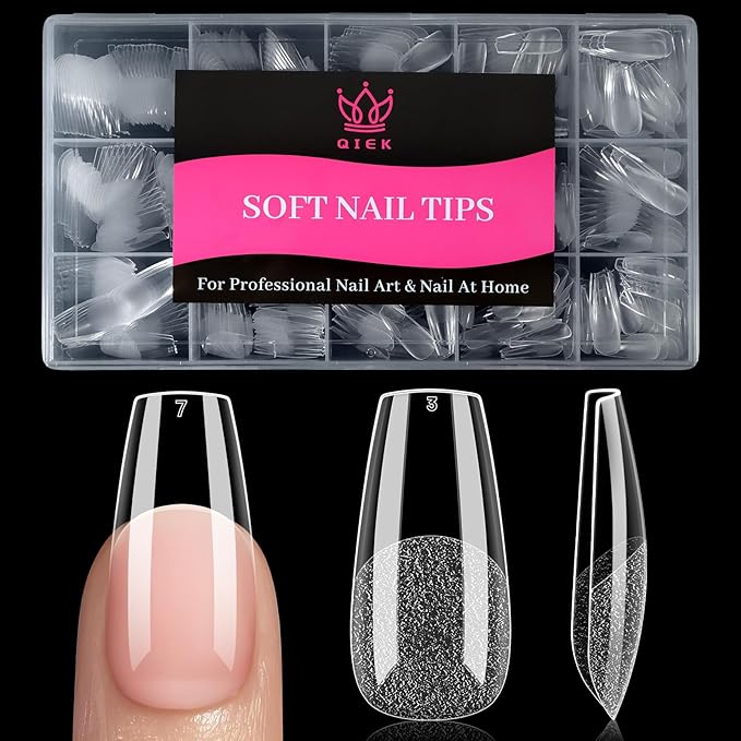 Medium Coffin Fake Nail Tips, 15 Sizes 240 PCS Clear Half Matte Press On False Nail Tips Pre-shaped Half Soft Cover Gel Nail Tips Extensions Thick Long Lasting for DIY Beginners & Salon Manicure
