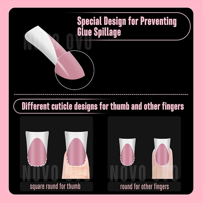 NOVO OVO White French Tip Short Duck Nail Tips Press on, BERRY PINK Pre-designed Soft Gel Nail Extension, Extra thick Full Cover Matte Vrial False Nails for DIY x 12 Sizes 360 pcs