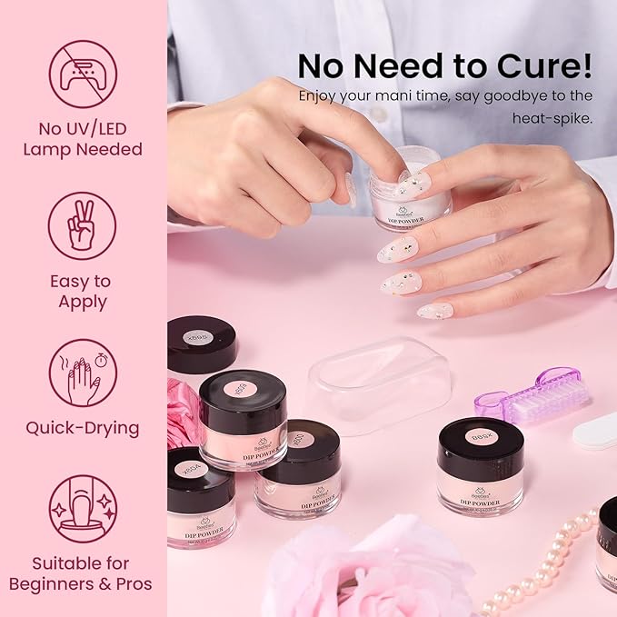 Beetles Pink Nude Dip Powder Nail Kit, 20 Colors Neutral Jelly Pink Sheer Glitter White Dip Nails Powder Starter Kit, Jelly Effect French Nail Art Starter Manicure Salon DIY Home Gift for Women