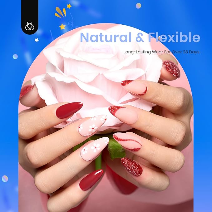 Beetles Gel Nail Kit Etch-X, Almond Medium, 500pcs 12 Sizes, with 5 in 1 Glue Mini Lamp, Pre-Etched Half Matte Acrylic Nail Kit Fake Nail for Home DIY Extension Set