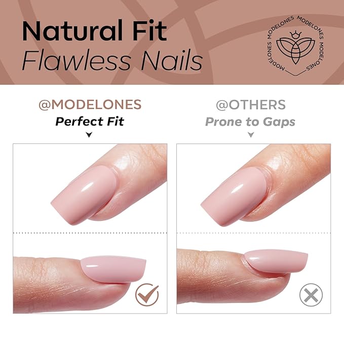 Modelones Mocha Brown Press on Nails, Short Square Fake Nails, Reusable Nail Kit with Nail Glue Adhesive Tabs Mini Nail File, Nails Press Ons 32Pcs16 Sizes, Women Girl Gift
