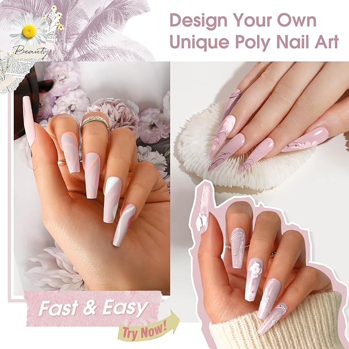 ROSALIND Light Purple Poly Extension Gel, 80ml/2.7 oz Gray Pink Poly Nail Gel Building Enhancement for Nail Art Decoration, Fall Colors Nail Thickening Extension Easy to DIY Use at Home Need UV Lamp