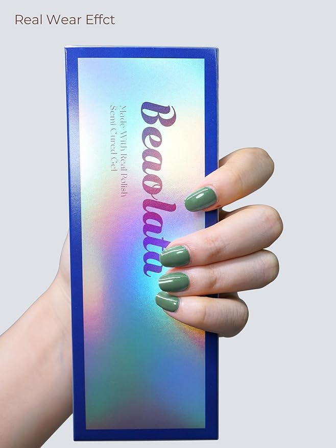 Semi Cured Gel Nail Strips - UV Light Gel Nail Stickers - 20 Long Lasting Salon Quality Wraps (Sage Green)