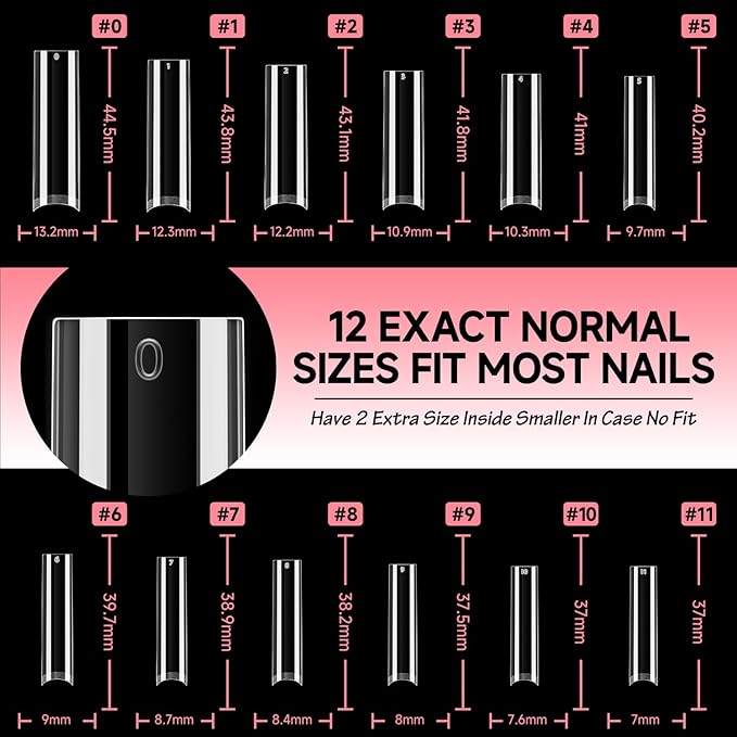 UNA GELLA No C Curve Nail Tips 504 PCS Extra Long XXL Tapered Square Nail Tips Half Cover Nails tips Straight Shape For French Acrylic Nails False Fake Clear Tips Square Shape with Box