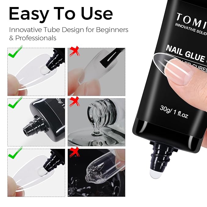 TOMICCA 4 in 1 Nail Glue for Press Ons 30g Gel Nail Glue Strong for Acrylic Nails Lamp Curing Needed UV