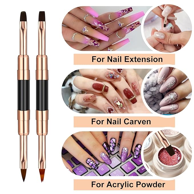 Double-Ended Acrylic Nail Art Liner Brushes, 6Pcs Gel Polish Nail Art Design Pen Painting Tools Set For Nails, Dotting Drawing Tool Polygel Brush for Long Lines, Thin Details, Fine Drawing (Black)