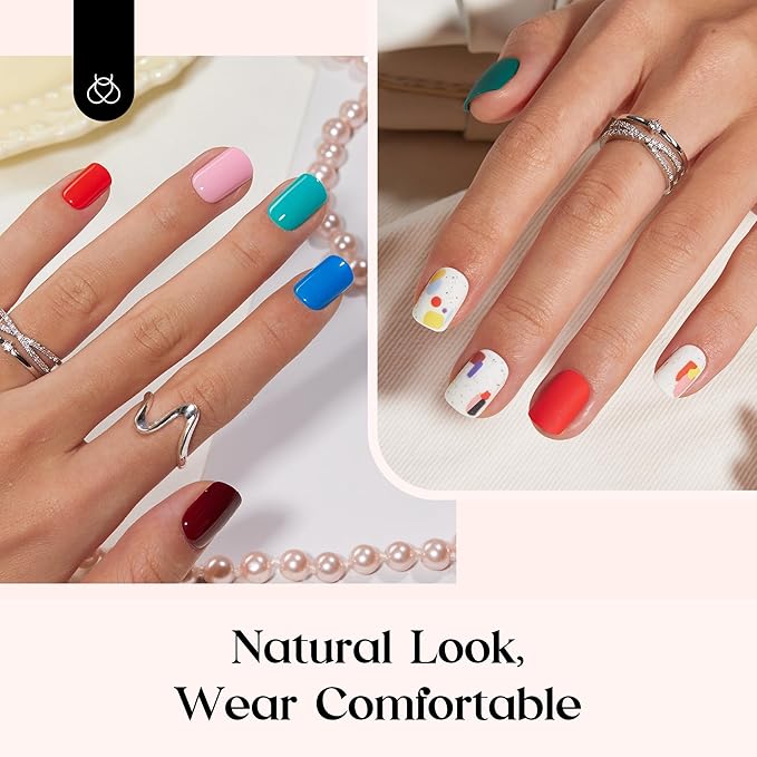 Beetles Press on Nails Kit 576Pcs 24 Colors, Short Square Press on Nails Glossy Matte With Nail Glue & Nail Tabs Stickers, Natural Fit Lightweight Fake Nails Kit Art For Women