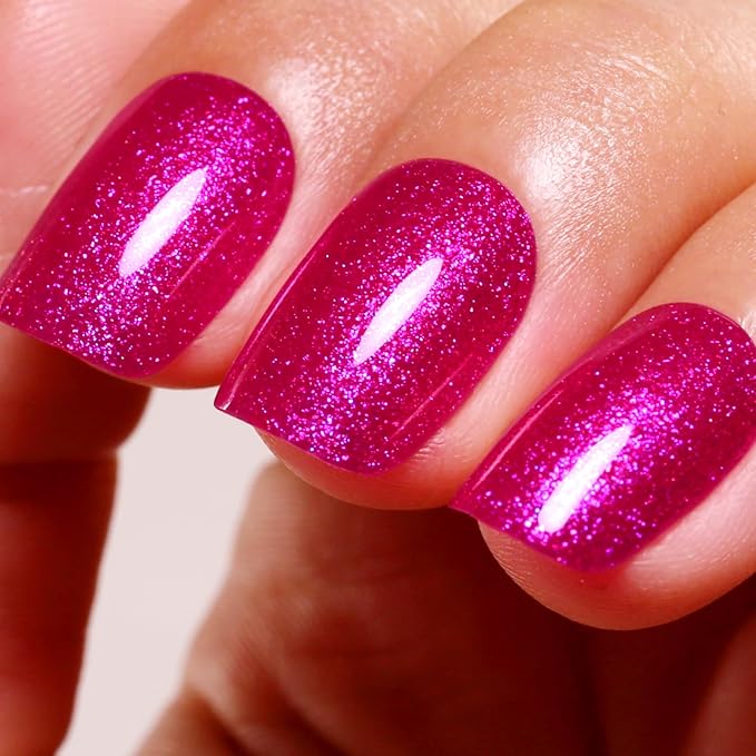 Pearl Gel Nail Polish,Deep Hot Pink Glitter Gel Nail Polish Sparkle Shimmer Gel Glitter Nail Polish Fall Winter Soak off LED UV Gel Nail Polish for Art DIY Manicure 15ML