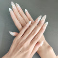10 Medium Almond Handmade Press On Nails | Coquette Aesthetic Light Nude Pink French Fake Nails with 3D Floral & Gold Stud Accents | Reusable Salon Quality Nails (5U03, S)