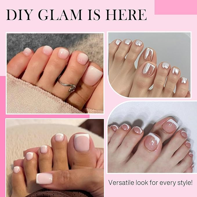 504pcs Toe Nail Press Ons: Squavol Toe Nail Tips Full Cover Fake Toenail, 15 Sizes Square Round Oval Press on Toenails for Women Big Wide Nail Extensions Home DIY Salon