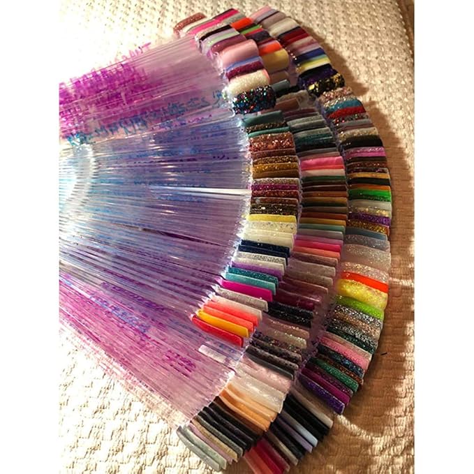 Hedume 12 Set Total 600 Tips Clear Nail Swatches Sticks with Metal Screw Split Ring Holder, Transparent Fan-shaped Nail Art Tips, Nail Art Supplies for Nail Art Polish Display and Home DIY