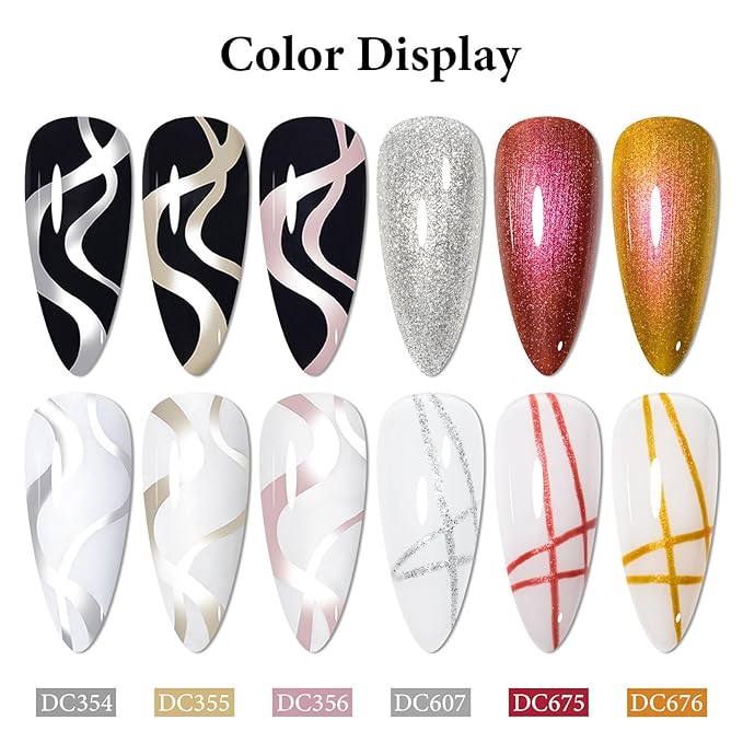 MTSSII Liner Metallic Gel Nail Polish, Mirror Metallic Silvery Golden Platinum Glitter Painting Liner Gel Polish for Cyber Punk French Acrylic Nail Painted Drawing Nail Design