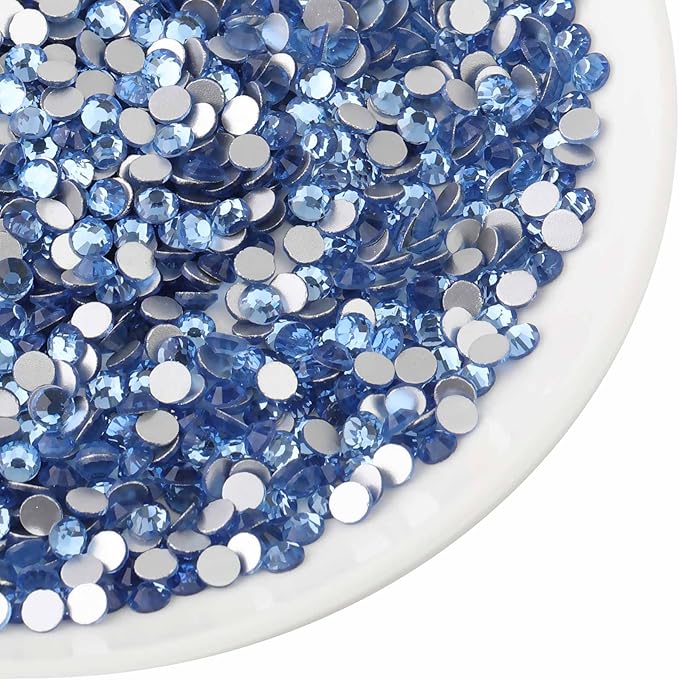 Beadsland 2880pcs Flat Back Crystal Rhinestones Round Gems for Nail Art and Craft Glue Fix,Light Blue,SS6,1.9-2.1mm