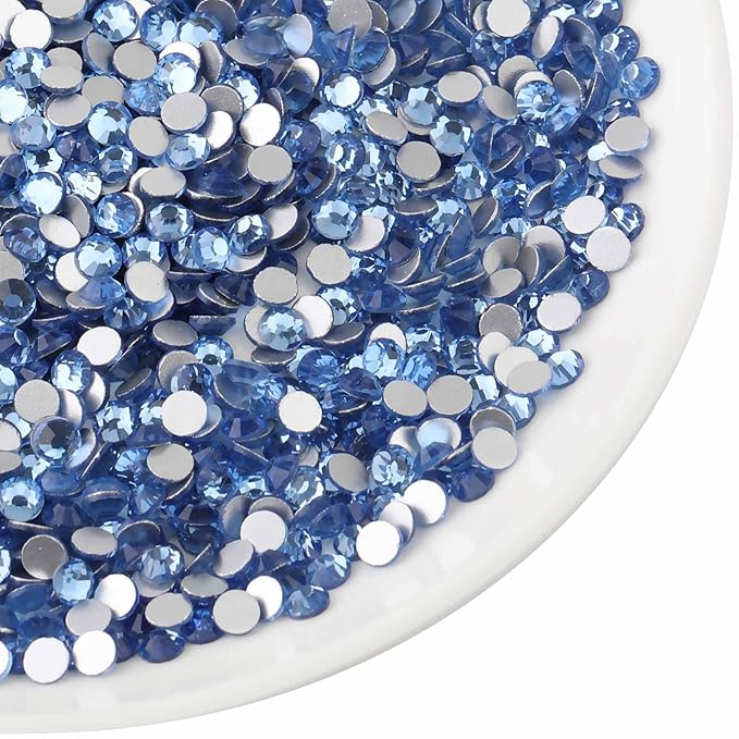 Beadsland Flat Back Crystal Rhinestones Round Gems for Nail Art and Craft Glue Fix, Light Blue, 3.0-3.2mm, SS12/1440pcs