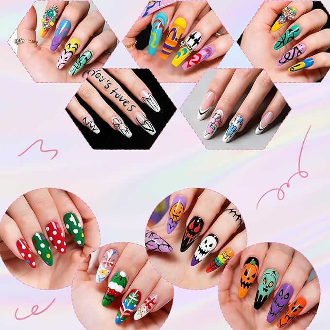 12 Color Nail Art Pens Set, Nail Art Markers & Nail Polish Pens with 0.5mm Fine Tip for Quick-Dry Graffiti, Dotting, Drawing, Painting, Liner - Professional DIY Home Salon Manicure Tools