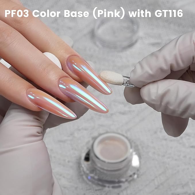 Yokefellow GleamTap Cushion Aurora Chrome Nail Powder -Mermaid Aurora Effect,Nail Art Glitter Decoration for Home DIY Salon Manicure (GT116 Lucid/Warm Pink with Teal Sheen
