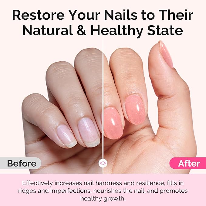 MelodySusie Nail Strengthener and Growth Treatment, 2-in-1 Ridge Filling Base Coat & Glossy Concealer Polish for Damaged Nail Repair and Healthy Shine,Gifts for Women 15ml 0.5 Fl Oz Sparkling Peach