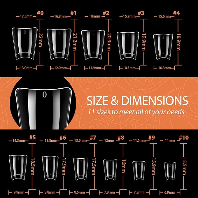 UNA GELLA Duck Fake Nail Tips 504 PCS Clear Soft Gel Short Half Cover Nail Tips Curved for Nail Extensions Professional Salon & Home DIY Nail Art 11 Sizes
