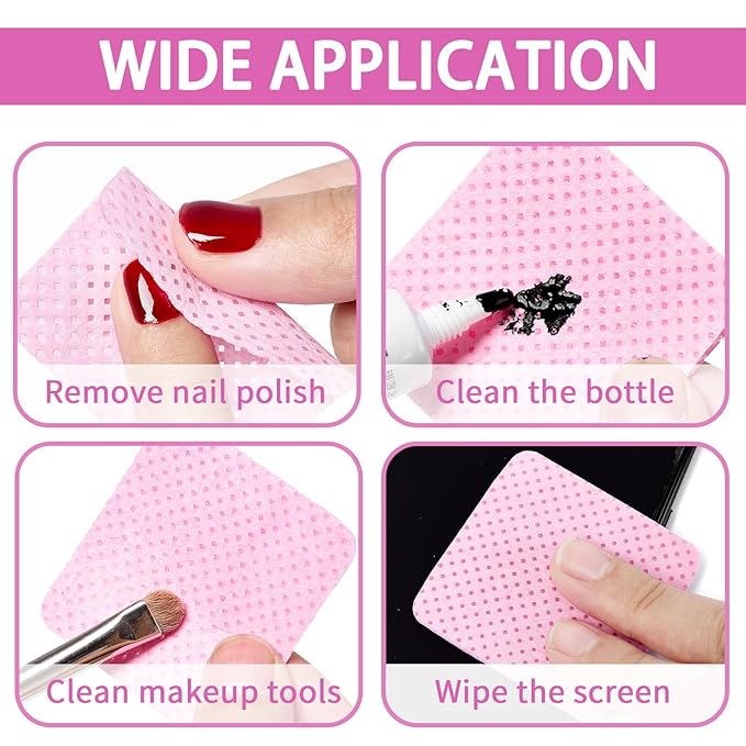 400pcs Lint Free Nail Wipes Kit - Pink Gel Nail Polish Remover Wipes with 1pcs Nail Polish Remover Pump SHEERBLISS Lash Extensions Glue Cleaning Wipes with Empty Lockable Acetone Pump Dispenser 220ml