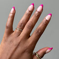 Valentines Day Glamnetic Press On Nails - Raspberry Sorbet | Semi-Transparent Dark Pink Magenta French Tip Short Almond Fake Nails in a Glossy Finish, Salon Quality | 15 Sizes - 30 Nail Kit
