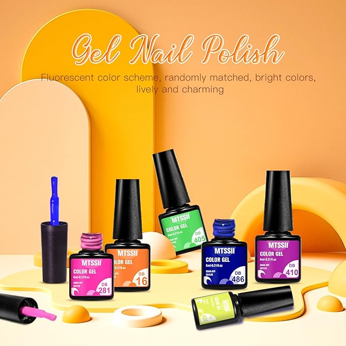 MTSSII Neon Gel Nail Polish Set, 12 Colors Hot Pink Orange Yellow Green Blue Red Purple Spring Summer Nail Polish Set Fluorescent Gel Nail Kit for Home DIY Manicure Nail Salon