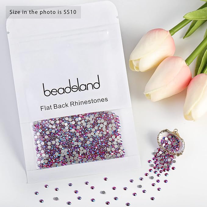 Beadsland Flat Back Crystal Rhinestones Round Gems for Nail Art and Craft Glue Fix, Light Siam AB, 2.7-2.9mm, SS10/1440pcs