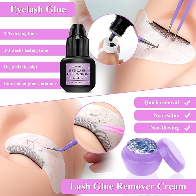 442 PCS Lash Kit for Eyelash Extension, Professional Lash Extension Training Kit: Mannequin Head, Lash Cluster, Fan Dryer, Lash Glue, Eyelash Remover, Lash Extension Supply Tool for Beginner Practice