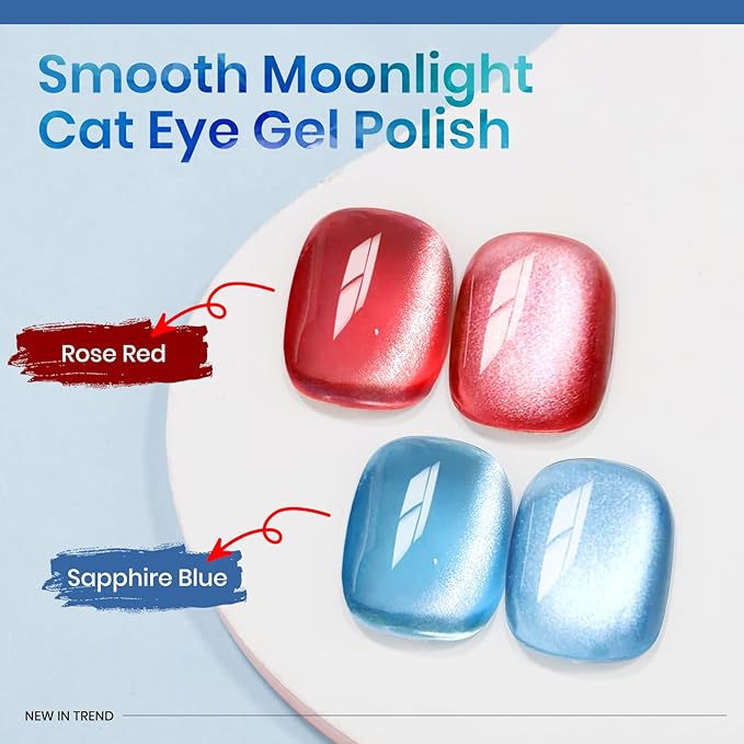MIZHSE Moonlight Cat Eye Gel Nail Polish, 12mL Blue Glitter Cateye Gel Nail Polish Ceramic Glitter Magnetic Soak Off U V LED Nail Gel Polish for Home Manicure Nail Art