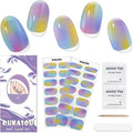 Semi Cured Gel Nail Strips,28 Pcs Gel Nail Stickers/Wraps(Colorful Aurora),Long Lasting Polish Stickers UV Cure,Works with UV Lamp,Easy to Apply