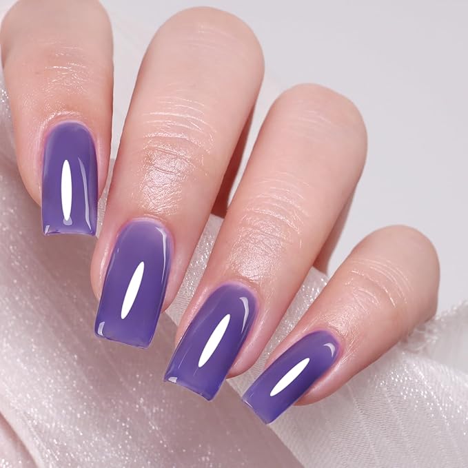Jelly Gel Nail Polish, Bright Purple Jelly Nail Polish Gel Translucent Sheer Purple Blue Fall Winter Nail Gel Polish Soak off UV LED Light for Nail Art DIY Manicure 0.5 Fl Oz