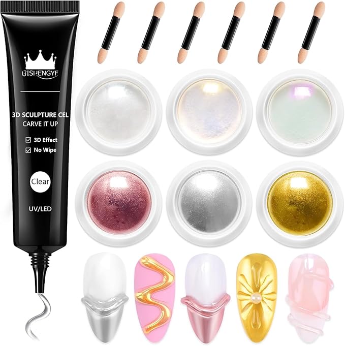 Rose Gold Chrome Nail Powder - 15g 3D Nail Gel with White Pink Nail Chrome Powder Non-Sticky Clear 3D Sculpting Gel Hand Hard Gel Carving Gel for Nail Art Home DIY