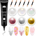 Rose Gold Chrome Nail Powder - 15g 3D Nail Gel with White Pink Nail Chrome Powder Non-Sticky Clear 3D Sculpting Gel Hand Hard Gel Carving Gel for Nail Art Home DIY