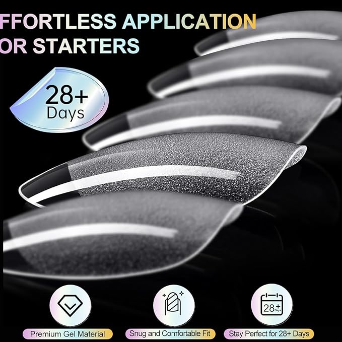 Extra Short Almond Nail Tips - 12 Sizes 240 PCS Pre-Shaped Clear Full Cover Etch Nail Tips Soft Gel Clear Full Cover Nails Tips Acrylic False Nails Press On Nails for Extensions DIY Salon