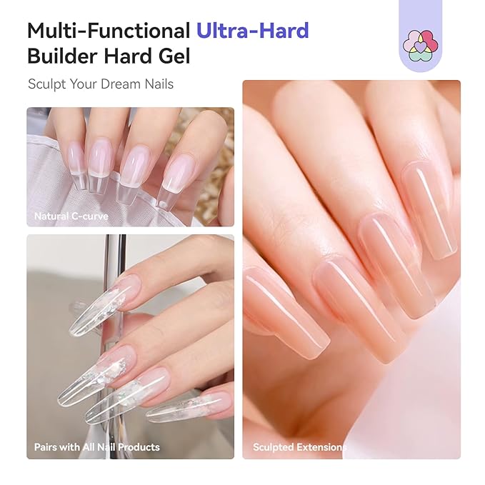 SAVILAND SSProX Ultra Hard Builder Nail Gel: 120 g Clear Plant-Based Hard Gel for Nails Mica Vitamin E Castor Oil U V 3D Nail Extension Gel Strengthening & Thickening DIY Home Use