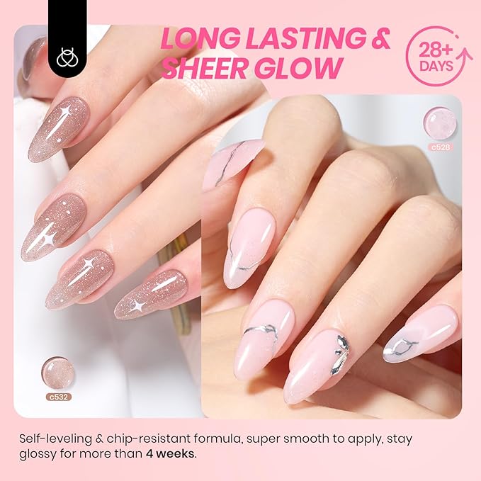 Beetles Jelly Gel Nail Polish Set - 6 Colors Shimmer Gel Polish Kit Glitter Nude Pink Brown Sheer Transparent Effect Soak Off UV Lady with Dreams Collection Gift for Women