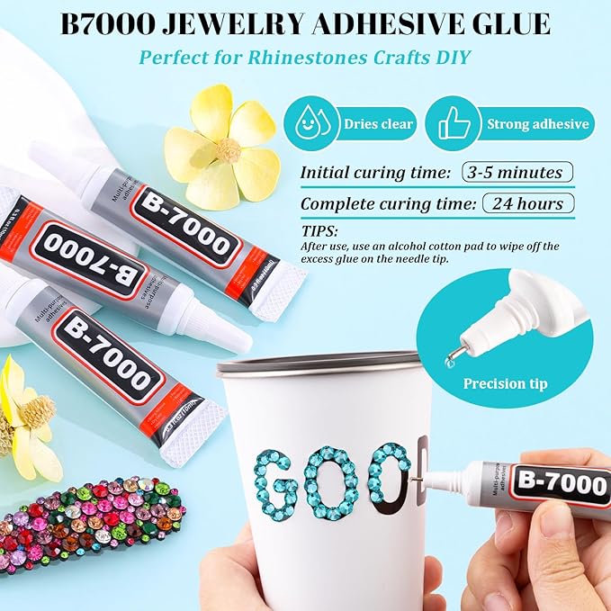 12100Pcs Resin Rhinestones for Crafting with 3Pcs 10ml B7000 Jewelry Glue, 2 Boxes Flatback Crystals Diamond (Teal Blue) for Bedazzling Crafts DIY Nail Art，Non Hotfix Gems for Clothing Shoes