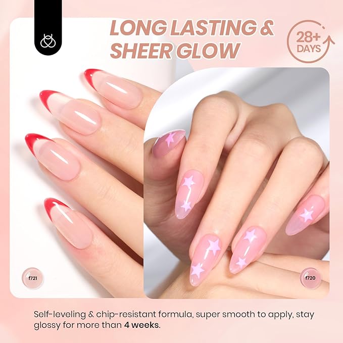 Beetles Sheer Elegance Nude Gel Nail Polish Set - 6 Colors Jelly Gel Polish Kit Milky White Nude Pink Brown Nail Concealer Translucent Effect Soak Off Uv French Nail Art Gift for Women
